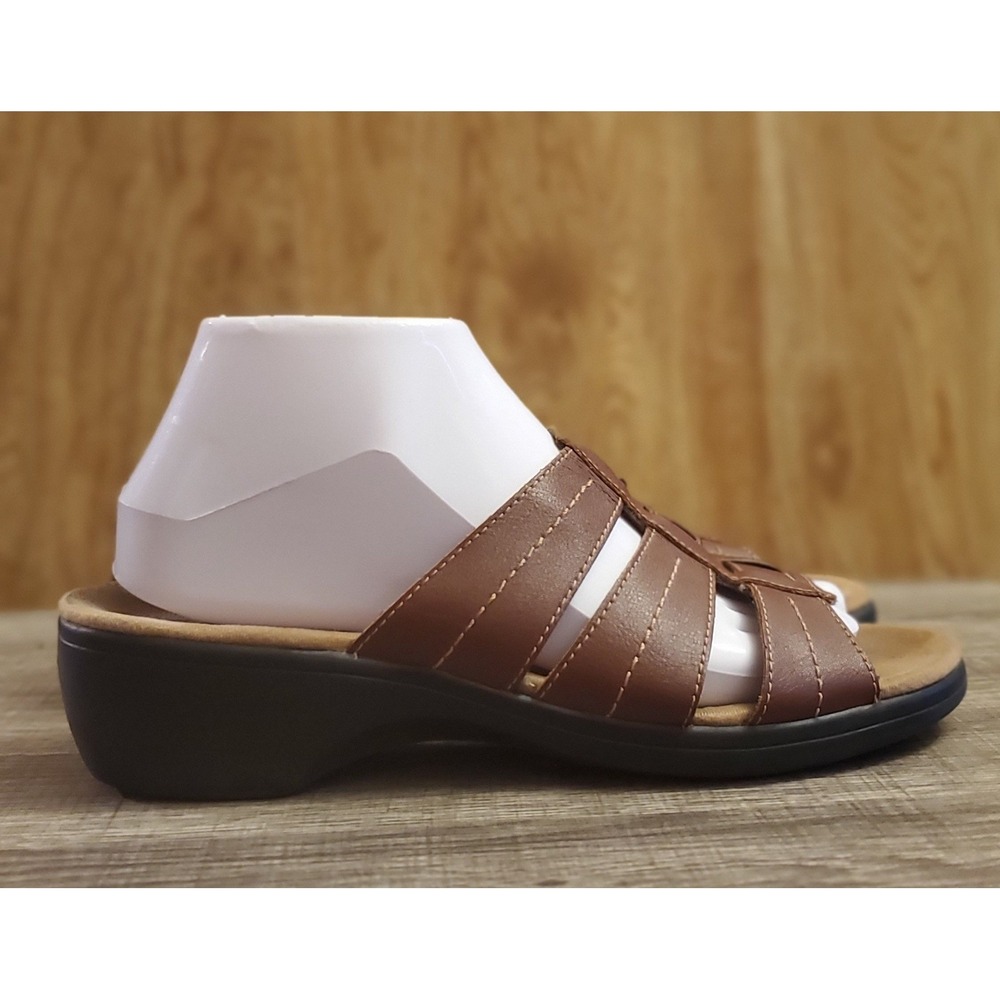 Clarks Leather Slide‎ Wedge Sandals Womens Size 8 Brown